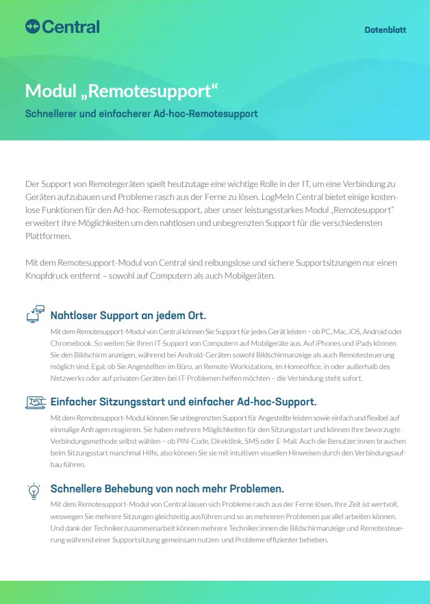 Central Remote Support vs Free Ad Hoc Support datasheet